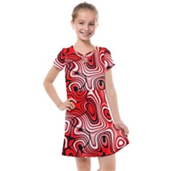 Black Red White Abstract Stripes Kids  Cross Web Dress by SpinnyChairDesigns