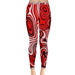 Black Red White Abstract Stripes Inside Out Leggings by SpinnyChairDesigns