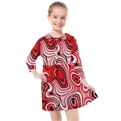 Black Red White Abstract Stripes Kids  Quarter Sleeve Shirt Dress by SpinnyChairDesigns