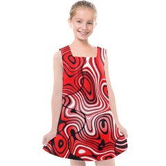 Black Red White Abstract Stripes Kids  Cross Back Dress by SpinnyChairDesigns