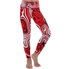 Black Red White Abstract Stripes Kids  Lightweight Velour Classic Yoga Leggings by SpinnyChairDesigns