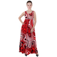 Black Red White Abstract Stripes Empire Waist Velour Maxi Dress by SpinnyChairDesigns