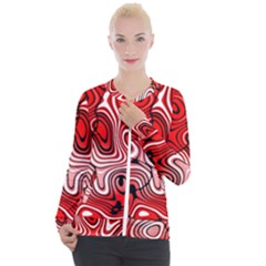 Black Red White Abstract Stripes Casual Zip Up Jacket by SpinnyChairDesigns