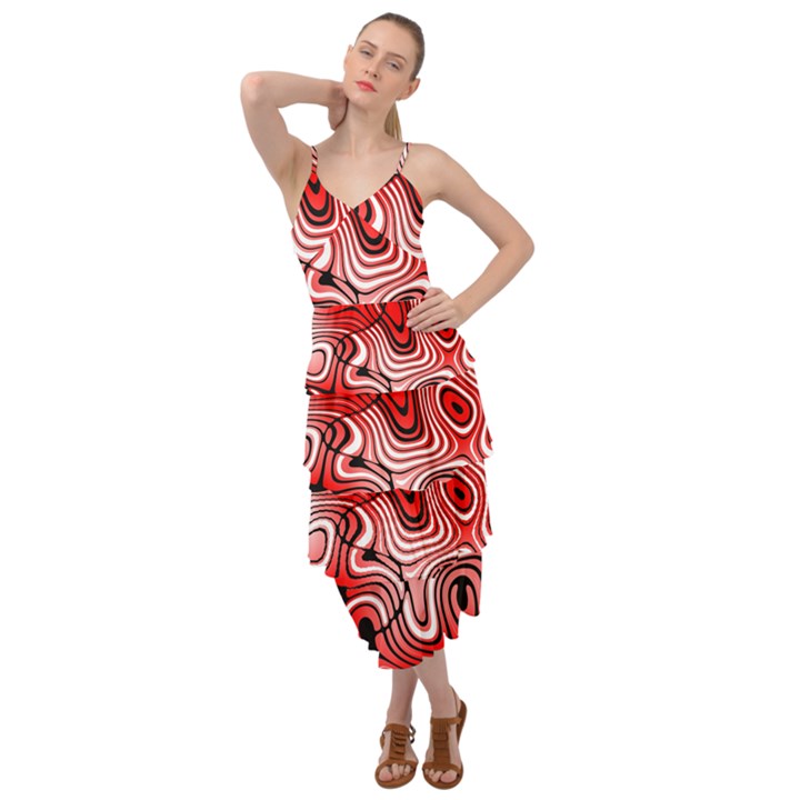 Black Red White Abstract Stripes Layered Bottom Dress