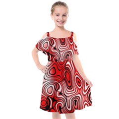 Black Red White Abstract Stripes Kids  Cut Out Shoulders Chiffon Dress