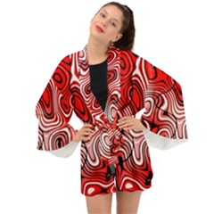 Black Red White Abstract Stripes Long Sleeve Kimono by SpinnyChairDesigns