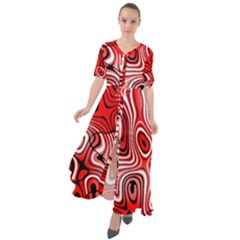 Black Red White Abstract Stripes Waist Tie Boho Maxi Dress by SpinnyChairDesigns