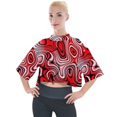 Black Red White Abstract Stripes Mock Neck Tee by SpinnyChairDesigns