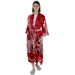 Black Red White Abstract Stripes Maxi Satin Kimono by SpinnyChairDesigns