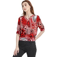 Black Red White Abstract Stripes Quarter Sleeve Blouse