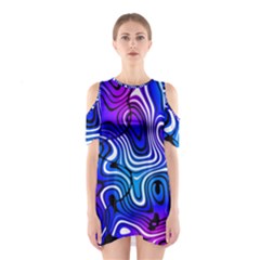 Blue Purple Abstract Stripes Shoulder Cutout One Piece Dress by SpinnyChairDesigns