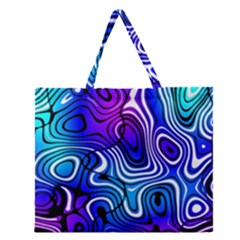 Blue Purple Abstract Stripes Zipper Large Tote Bag by SpinnyChairDesigns