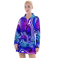 Blue Purple Abstract Stripes Women s Long Sleeve Casual Dress by SpinnyChairDesigns