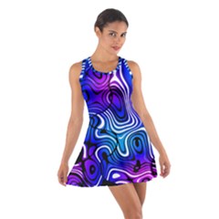 Blue Purple Abstract Stripes Cotton Racerback Dress by SpinnyChairDesigns