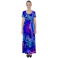 Blue Purple Abstract Stripes High Waist Short Sleeve Maxi Dress by SpinnyChairDesigns