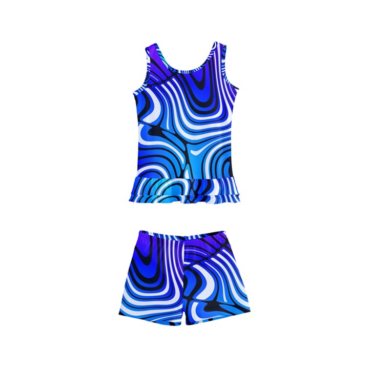 Blue Purple Abstract Stripes Kids  Boyleg Swimsuit