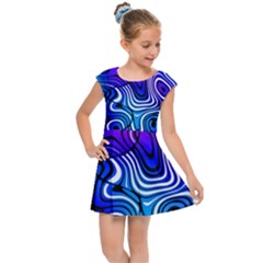 Blue Purple Abstract Stripes Kids  Cap Sleeve Dress by SpinnyChairDesigns