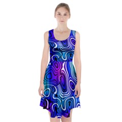 Blue Purple Abstract Stripes Racerback Midi Dress by SpinnyChairDesigns