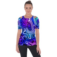 Blue Purple Abstract Stripes Shoulder Cut Out Short Sleeve Top