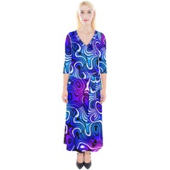 Blue Purple Abstract Stripes Quarter Sleeve Wrap Maxi Dress by SpinnyChairDesigns