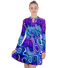 Blue Purple Abstract Stripes Long Sleeve Panel Dress by SpinnyChairDesigns