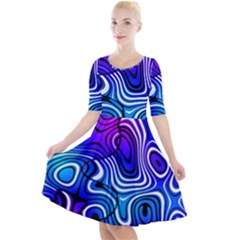 Blue Purple Abstract Stripes Quarter Sleeve A-line Dress by SpinnyChairDesigns