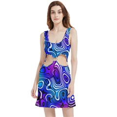 Blue Purple Abstract Stripes Velvet Cutout Dress by SpinnyChairDesigns