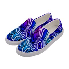 Blue Purple Abstract Stripes Women s Canvas Slip Ons by SpinnyChairDesigns