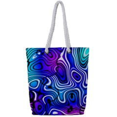 Blue Purple Abstract Stripes Full Print Rope Handle Tote (small) by SpinnyChairDesigns