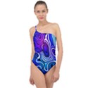 Blue Purple Abstract Stripes Classic One Shoulder Swimsuit View1