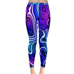 Blue Purple Abstract Stripes Inside Out Leggings by SpinnyChairDesigns