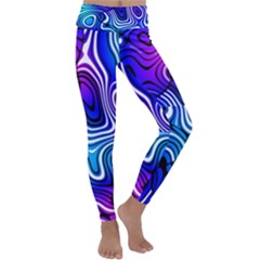 Blue Purple Abstract Stripes Kids  Lightweight Velour Classic Yoga Leggings by SpinnyChairDesigns