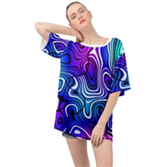 Blue Purple Abstract Stripes Oversized Chiffon Top by SpinnyChairDesigns