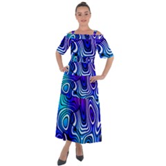 Blue Purple Abstract Stripes Shoulder Straps Boho Maxi Dress  by SpinnyChairDesigns