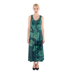 Dark Green Marbled Texture Sleeveless Maxi Dress by SpinnyChairDesigns