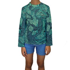 Dark Green Marbled Texture Kids  Long Sleeve Swimwear by SpinnyChairDesigns