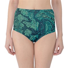 Dark Green Marbled Texture Classic High-waist Bikini Bottoms by SpinnyChairDesigns