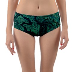 Dark Green Marbled Texture Reversible Mid-waist Bikini Bottoms by SpinnyChairDesigns