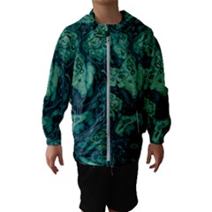 Dark Green Marbled Texture Kids  Hooded Windbreaker by SpinnyChairDesigns