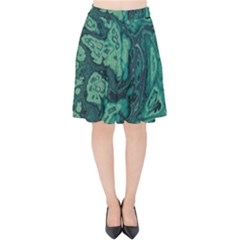 Dark Green Marbled Texture Velvet High Waist Skirt by SpinnyChairDesigns