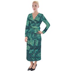 Dark Green Marbled Texture Velvet Maxi Wrap Dress by SpinnyChairDesigns