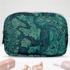 Dark Green Marbled Texture Make Up Pouch (small) by SpinnyChairDesigns