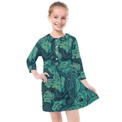 Dark Green Marbled Texture Kids  Quarter Sleeve Shirt Dress by SpinnyChairDesigns