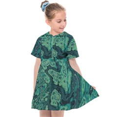 Dark Green Marbled Texture Kids  Sailor Dress by SpinnyChairDesigns