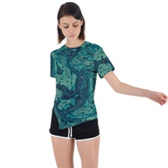 Dark Green Marbled Texture Asymmetrical Short Sleeve Sports Tee by SpinnyChairDesigns