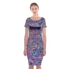 Colorful Marbled Paint Texture Classic Short Sleeve Midi Dress