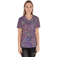 Colorful Marbled Paint Texture Women s V-neck Scrub Top by SpinnyChairDesigns