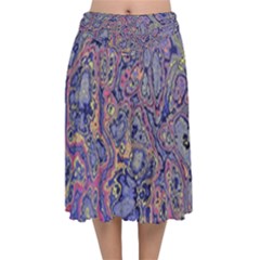 Colorful Marbled Paint Texture Velvet Flared Midi Skirt by SpinnyChairDesigns