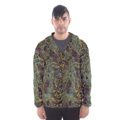 Dark Brown Gold Abstract Marble Texture Men s Hooded Windbreaker by SpinnyChairDesigns