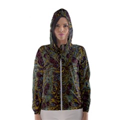 Dark Brown Gold Abstract Marble Texture Women s Hooded Windbreaker by SpinnyChairDesigns